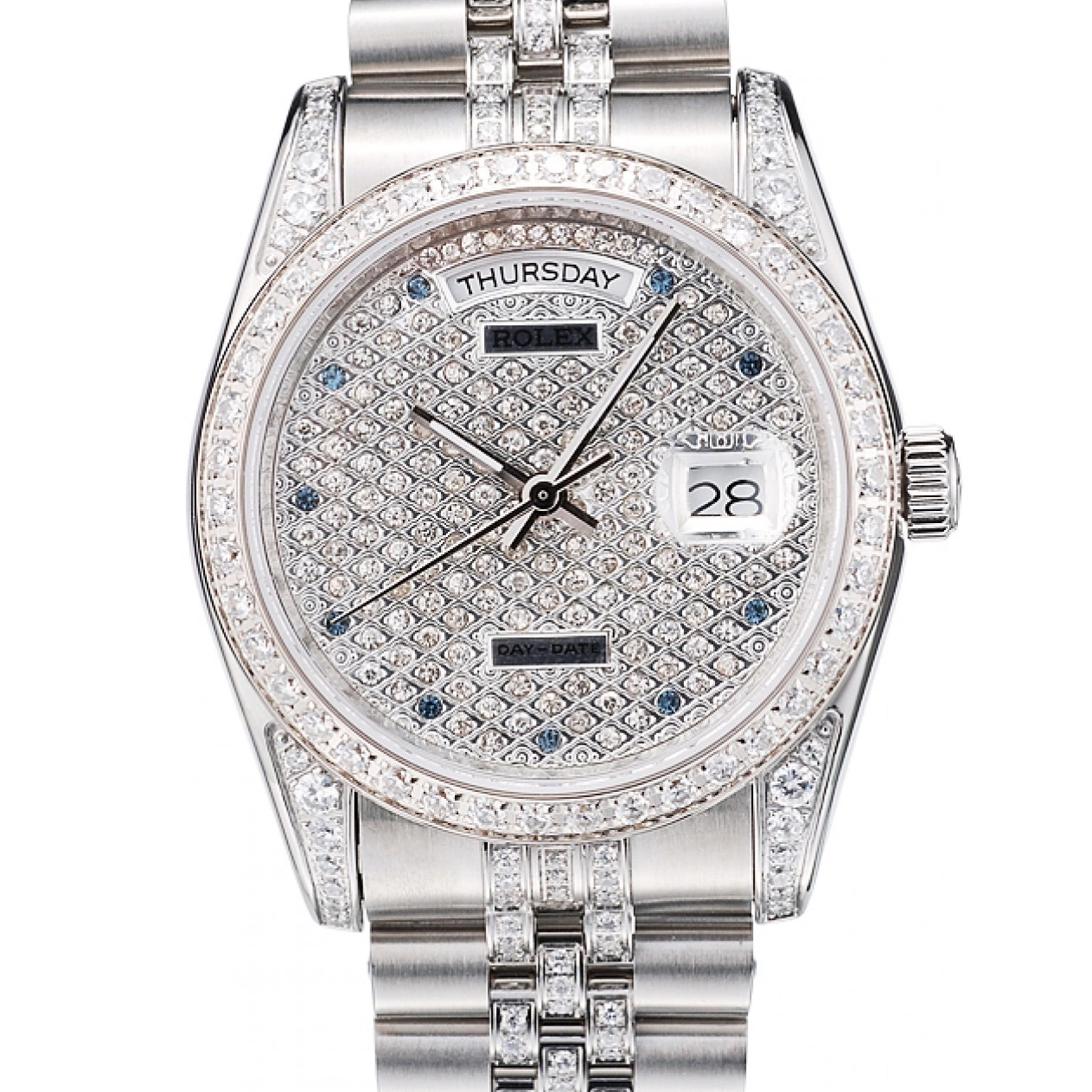 Aaa replica watch Plated Plated Steel Rolex Stainless Bracelet Dial Diamond Diamond DayDate 41985 0519